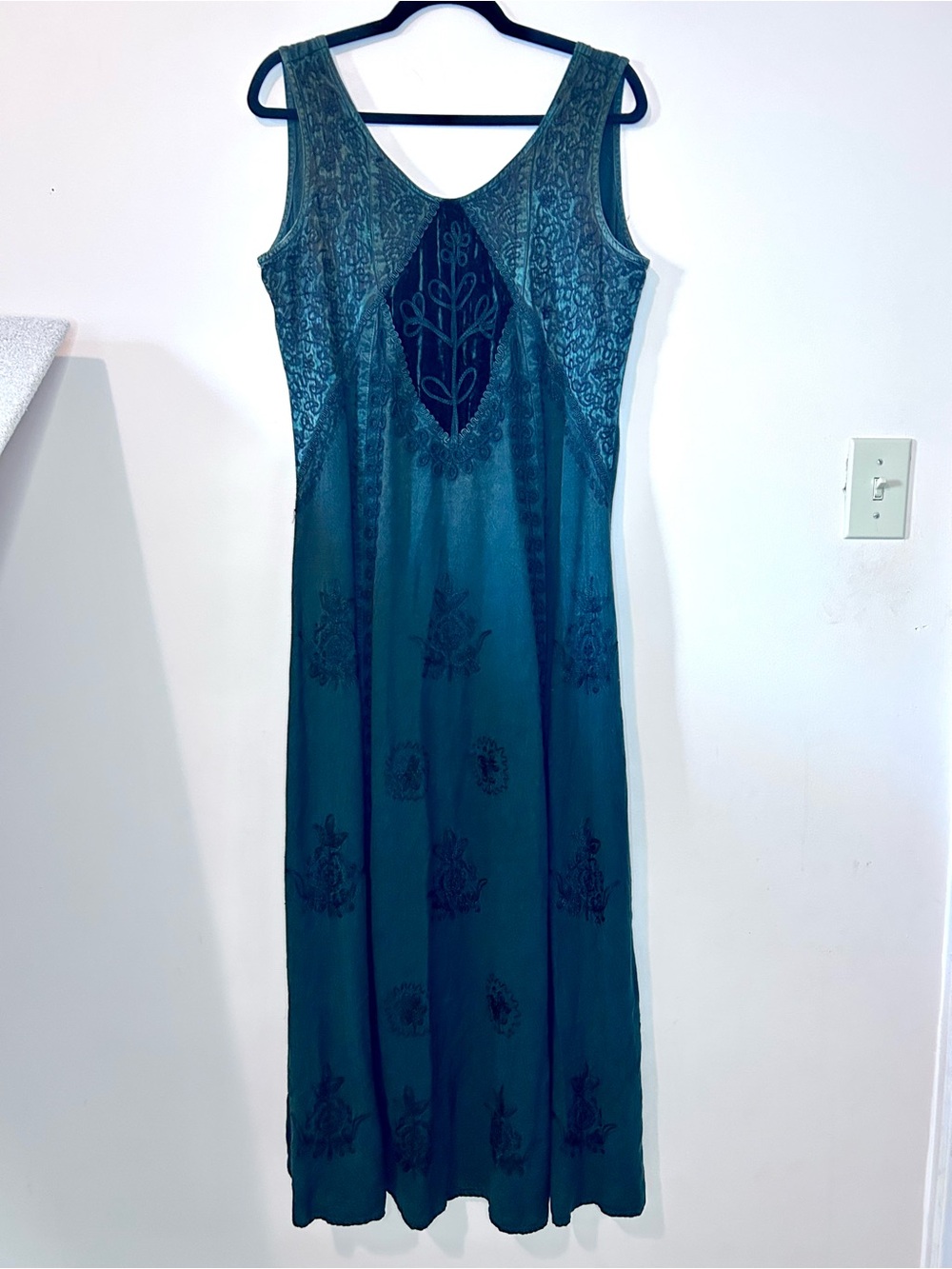 Vintage Whimsigoth Emerald Embroidered Maxi Dress Green Fairycore Free Size